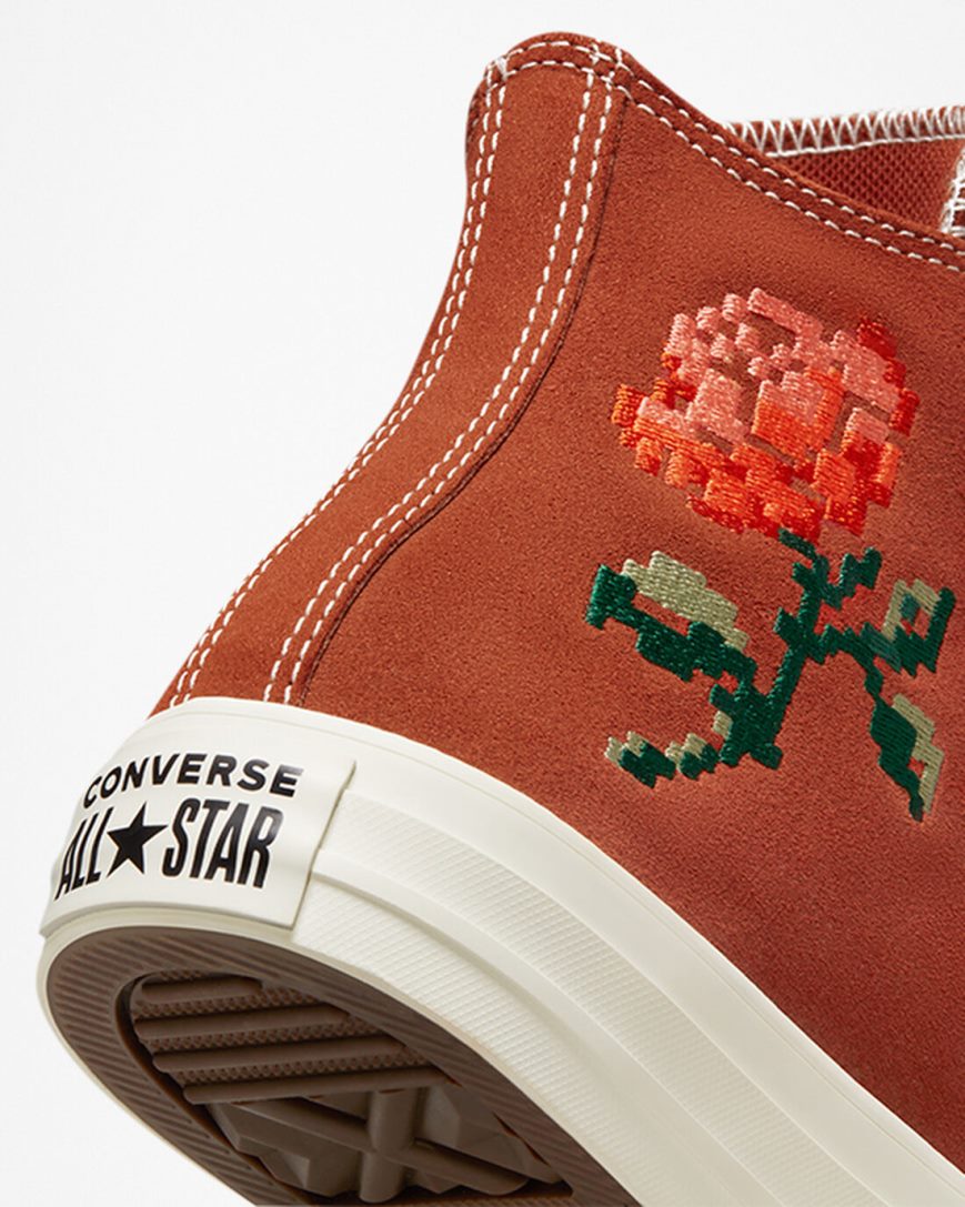 Women's Converse Chuck Taylor All Star Embroidered Roses High Top Shoes Orange | AU 6C1E9X